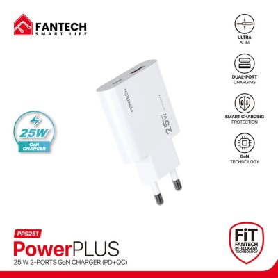 FANTECH PPS251 PowerPLUS 2 Ports 25W GaN Charger