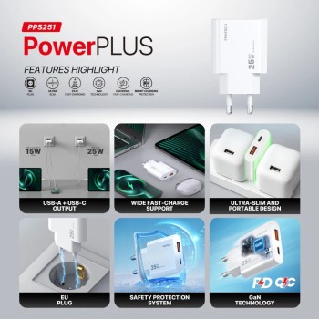 FANTECH PPS251 PowerPLUS 2 Ports 25W GaN Charger