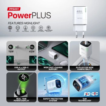 FANTECH PPS451 PowerPLUS 2-Ports 45W GaN Charger