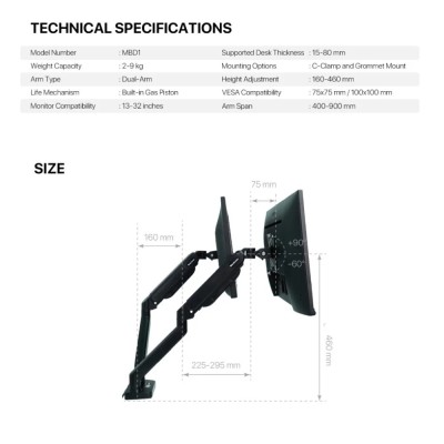 FANTECH MBD1 Double Arm Monitor Bracket